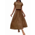thumbnail image 2 of Women 2 Piece Outfits Skirt Set Summer Casual Cap Sleeve Crop Tops Maxi Dress Sets with Pockets Dark Brown L, 2 of 9