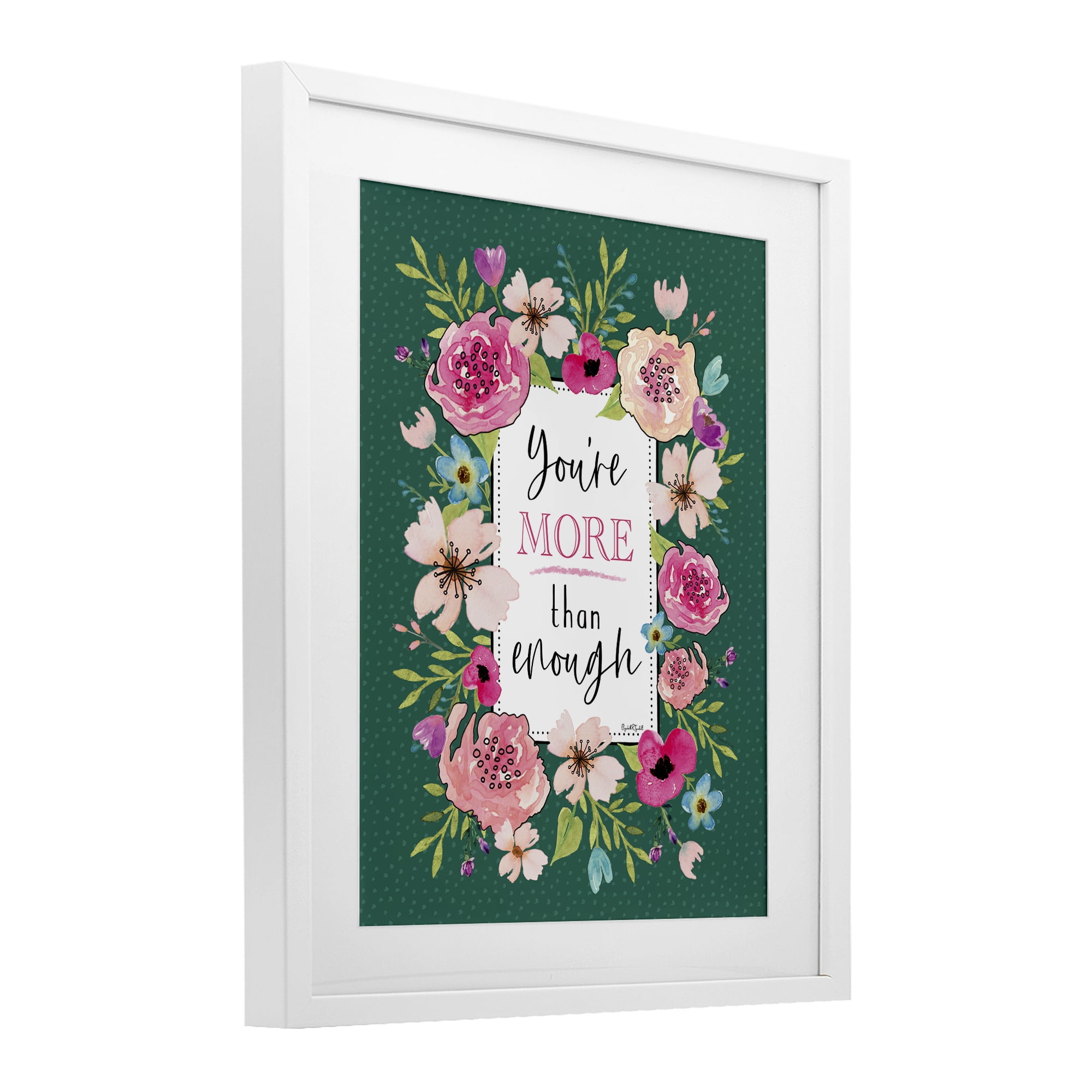 Stupell Industries More Than Enough with Florals White Framed Print Under Glass, design by Elizabeth Tyndall