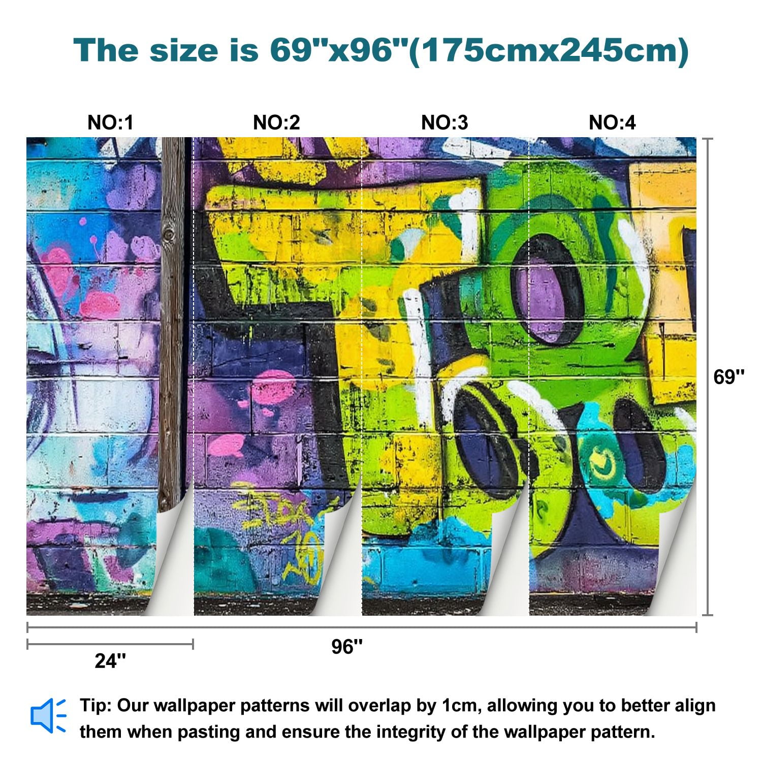 Peel and Stick Wallpaper Detail graffiti painted wooden wall Color Modern Art Wall Mural Decor Self Adhesive and Removable 69in x 98in