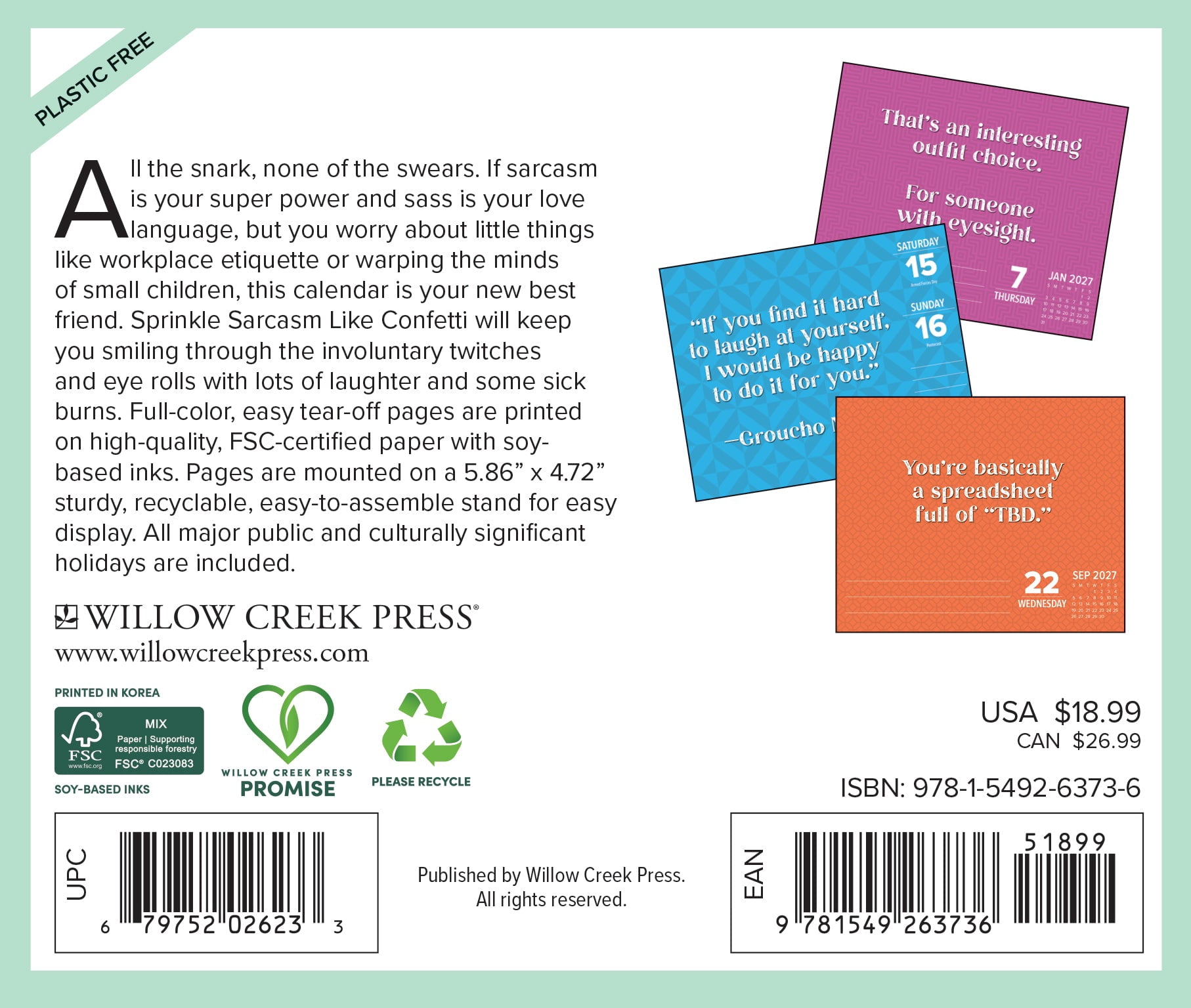 Willow Creek Press, Sprinkle Sarcasm Like Confetti 2027 Box Calendar