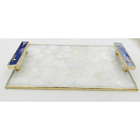 

White Agate Plated Serving Tray With Purple Agate