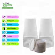 [50 PACK] 4 oz White Disposable Paper Coffee Espresso Cups with White Lids - White Paper Disposable Coffee Hot Tea Cups Espresso - Bio Degradable Eco Friendly Hot Beverage, To Go, Wholesale