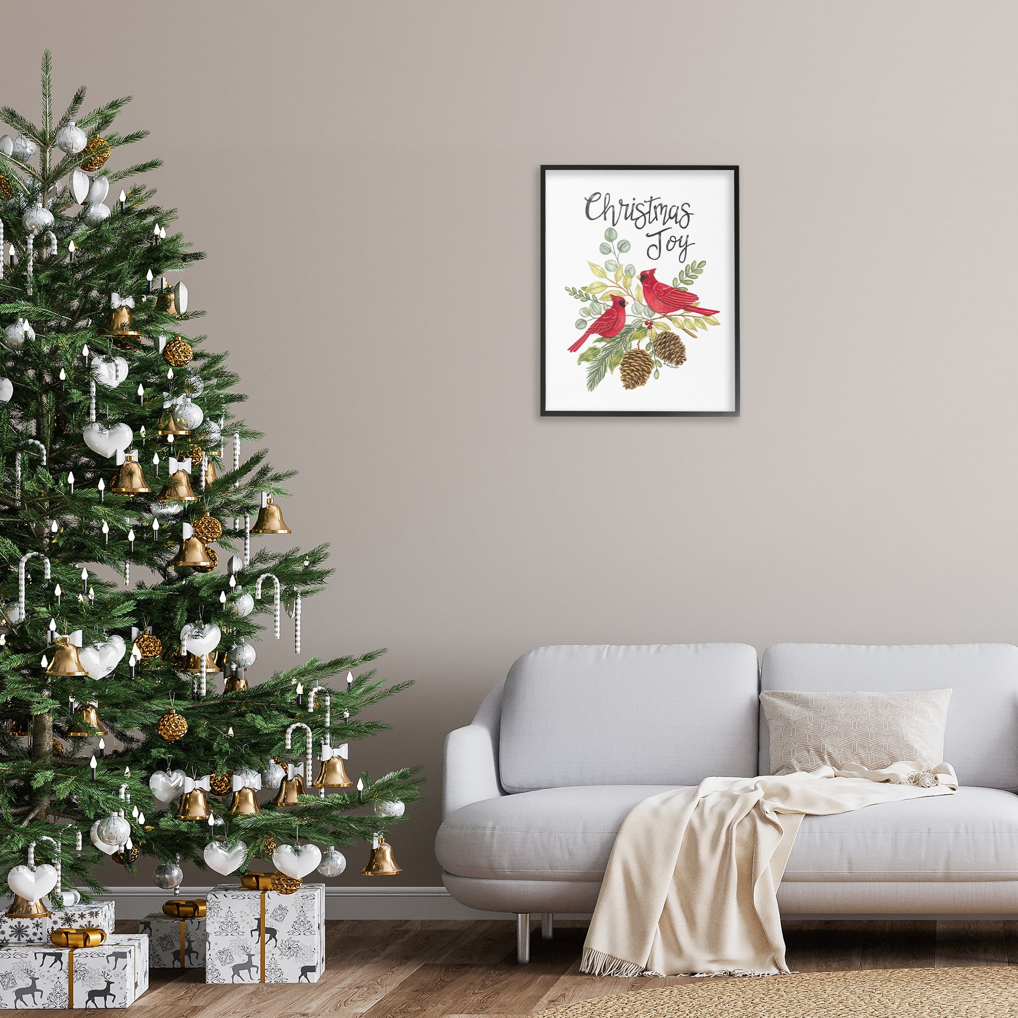 Stupell Industries Christmas Joy Cardinals Holiday Painting Black Framed Art Print Wall Art, 24 x 30