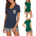 thumbnail image 7 of Women Summer Pajamas Set,Deep V Neck Short Sleeve Sleepshirt with Stripped Shorts pj set,2 Piece Modal Nightwear Super Comfy Causal Sleepwear Classic Loungewear,Top Shorts Nightshirt,S-2XL Blue, 7 of 7