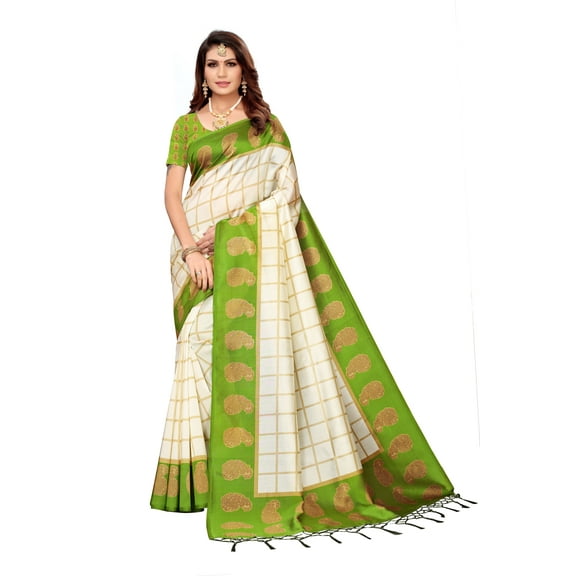 Multi color Mysore Silk saree/sari with running blouse For Women/Girls