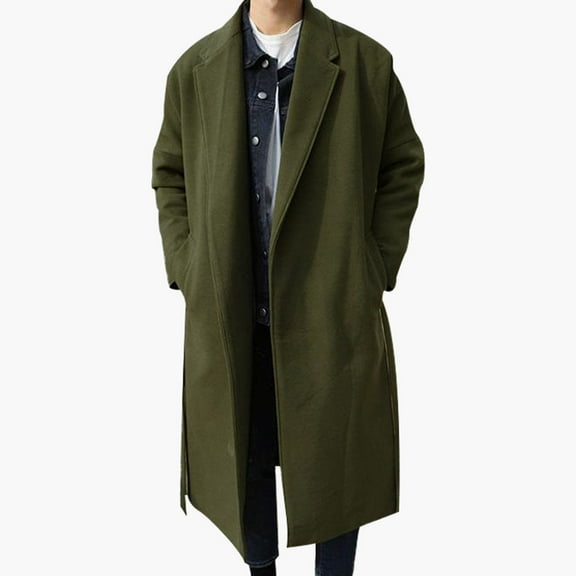 Dpytoraw Male Knee Length Thick Warm Woolen Casual Coat Windbreaker