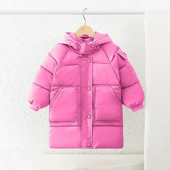 Girls Winter Coats Heavyweight Mid-Length Warm Jackets Water-Resistant Quilted Thickened Cotton Wadding Hooded Outerwear（2-13Y）
