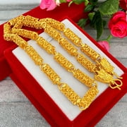 Men's 24K Thai Gold Buddha Pearl Dragon Head Necklace Hollow Cylinder Chain 3D