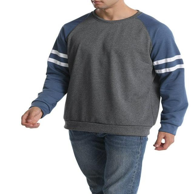 Mens Sweatshirt Jumper Pullover Work Top Crew Neck Pullover Patchwork Sweatshirt Classic Contrast Colour Jumper Charcoal Black M