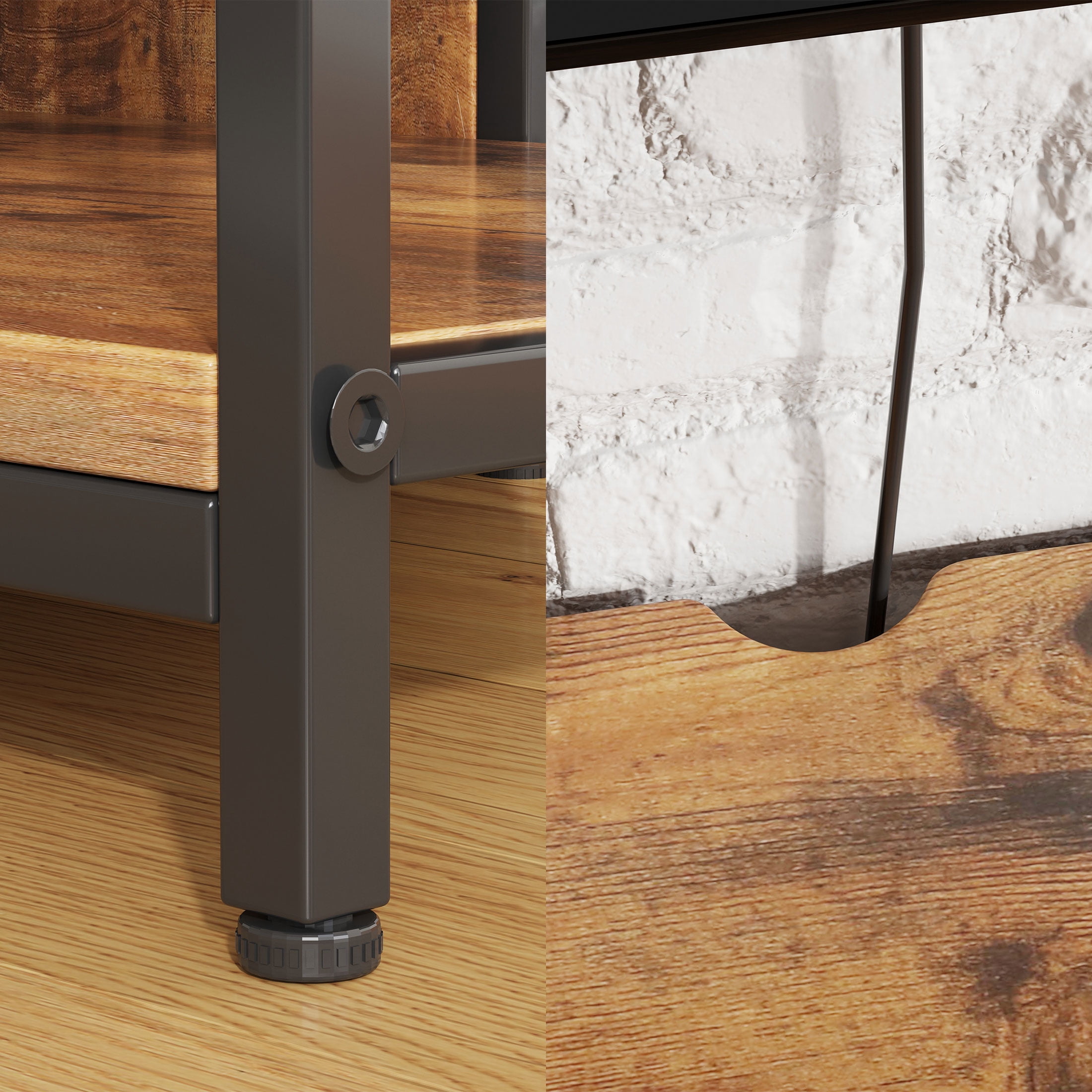 BREEZEHEAT  Corner TV Stand with Metal Leg for TV up to 55 in, French Oak Grey