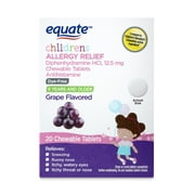 Equate Children's Dye-Free Allergy Relief, Diphenhydramine HCl, Grape Flavor, 20 Chewable Tablets