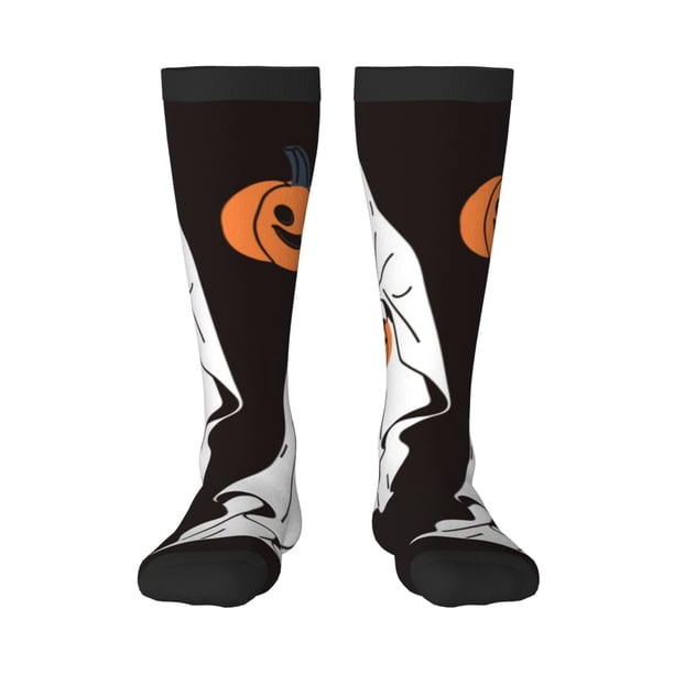 Fotbe Halloween Ghosts And Pumpkins Calcetas Divertidas Estampadas para Hombre y Mujer, Calcetas de Algodón hasta la Rodilla para Caminar, Correr, Enfermería y Embarazo