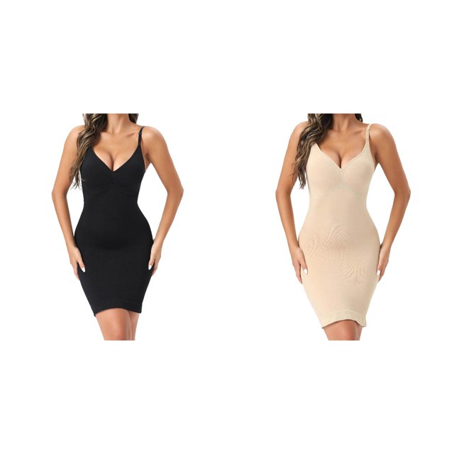 (2-Pack) Rinsvye Womens V-Neck Shapewear Bodysuit Seamless Slimming Foundation Garment Thong Body
