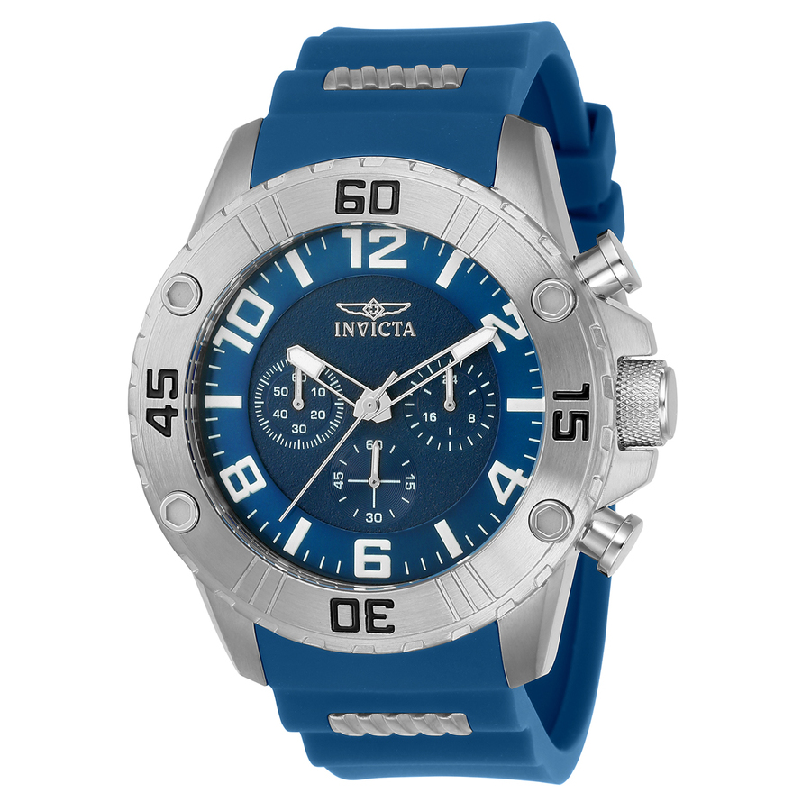 Invicta Men's Pro Diver Blue Silicone Band Steel Case Flame-Fusion Crystal  Quartz Analog Watch 22697