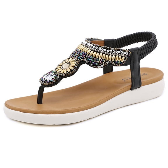 Footwear Womens Sandals Slip On Elasticated Summer Holiday Flexible Lightweight Open Toe Rhinestone Sandals Shoes