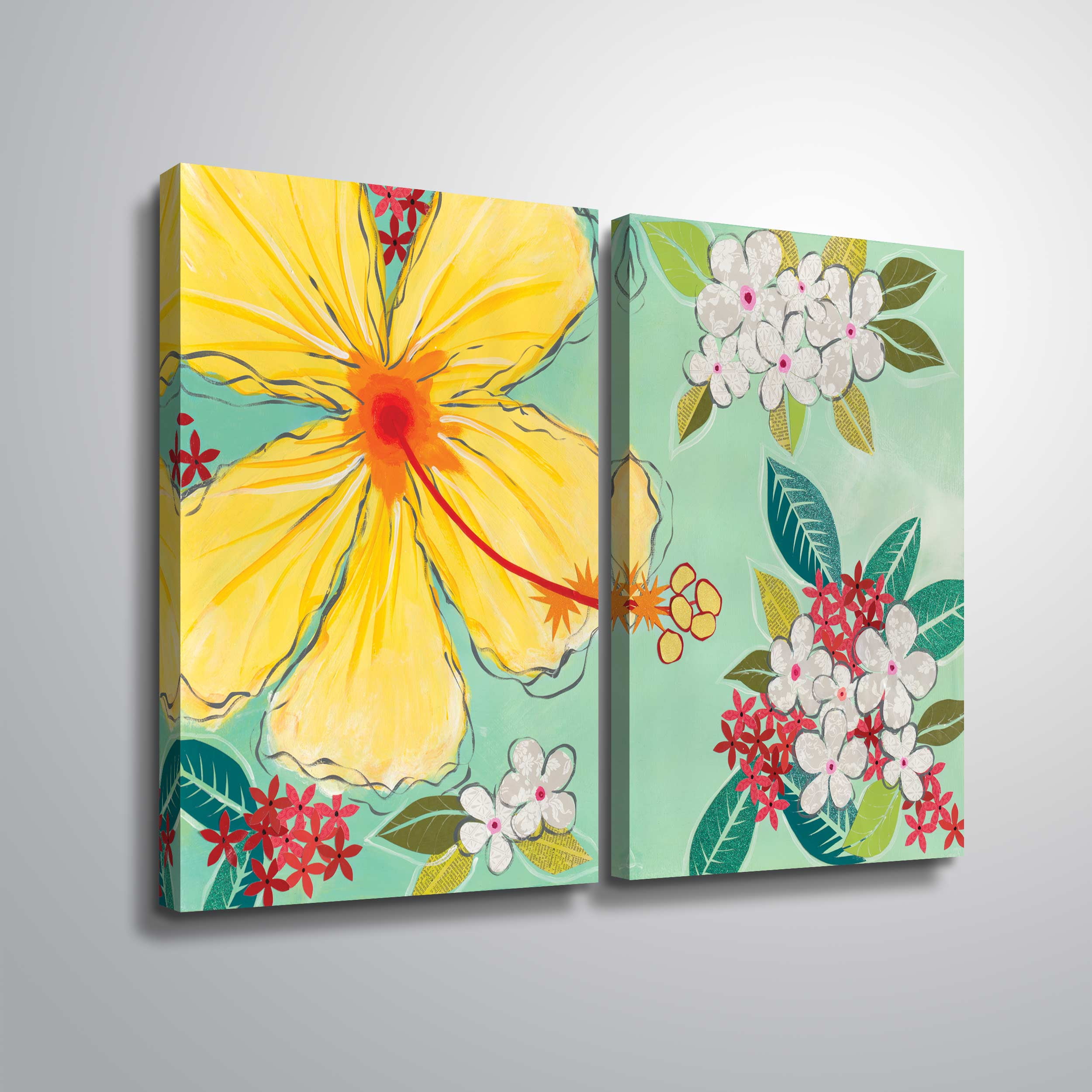 Artwall Tropical Flower 2 Piece Gallery Wrapped Canvas Set By Jennifer Peck Walmart Com Walmart Com