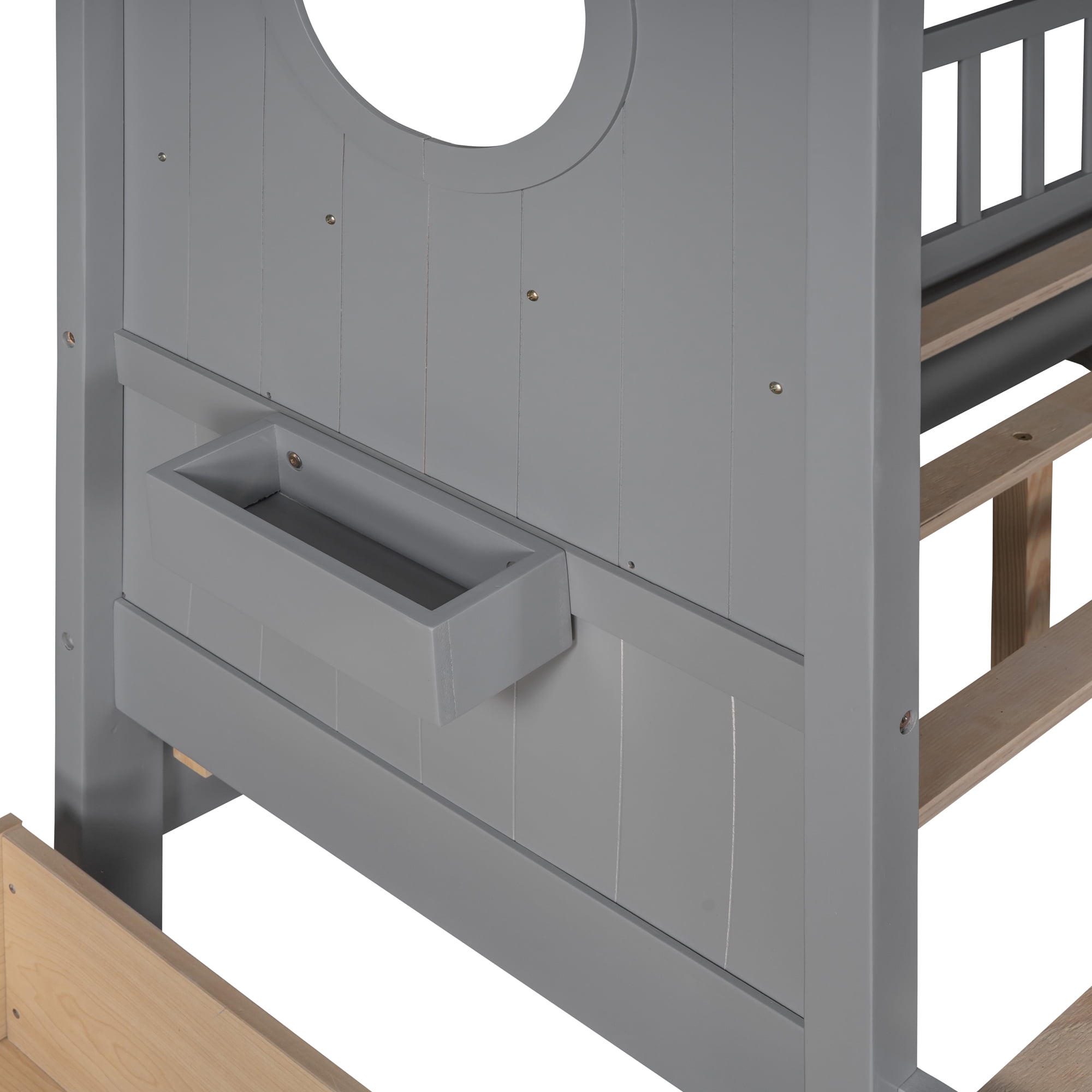 Bellemave House Bed with 2 Drawers and Storage Shelves, Wood Full Size  Montessori Bed Frame with Roof and Window, Playhouse Bed for Bedroom (Gray)