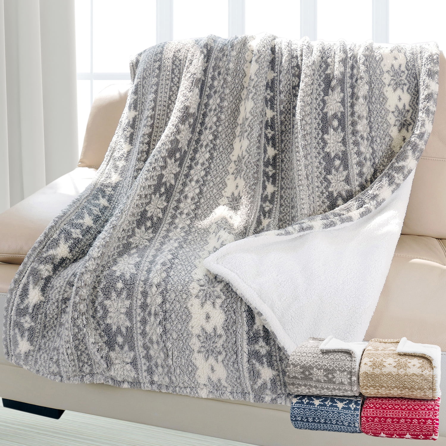 Tirrinia Snowflake Sherpa Throw Blanket 50" x 60", Super Soft Fluffy Sherpa Throw TV Blanket