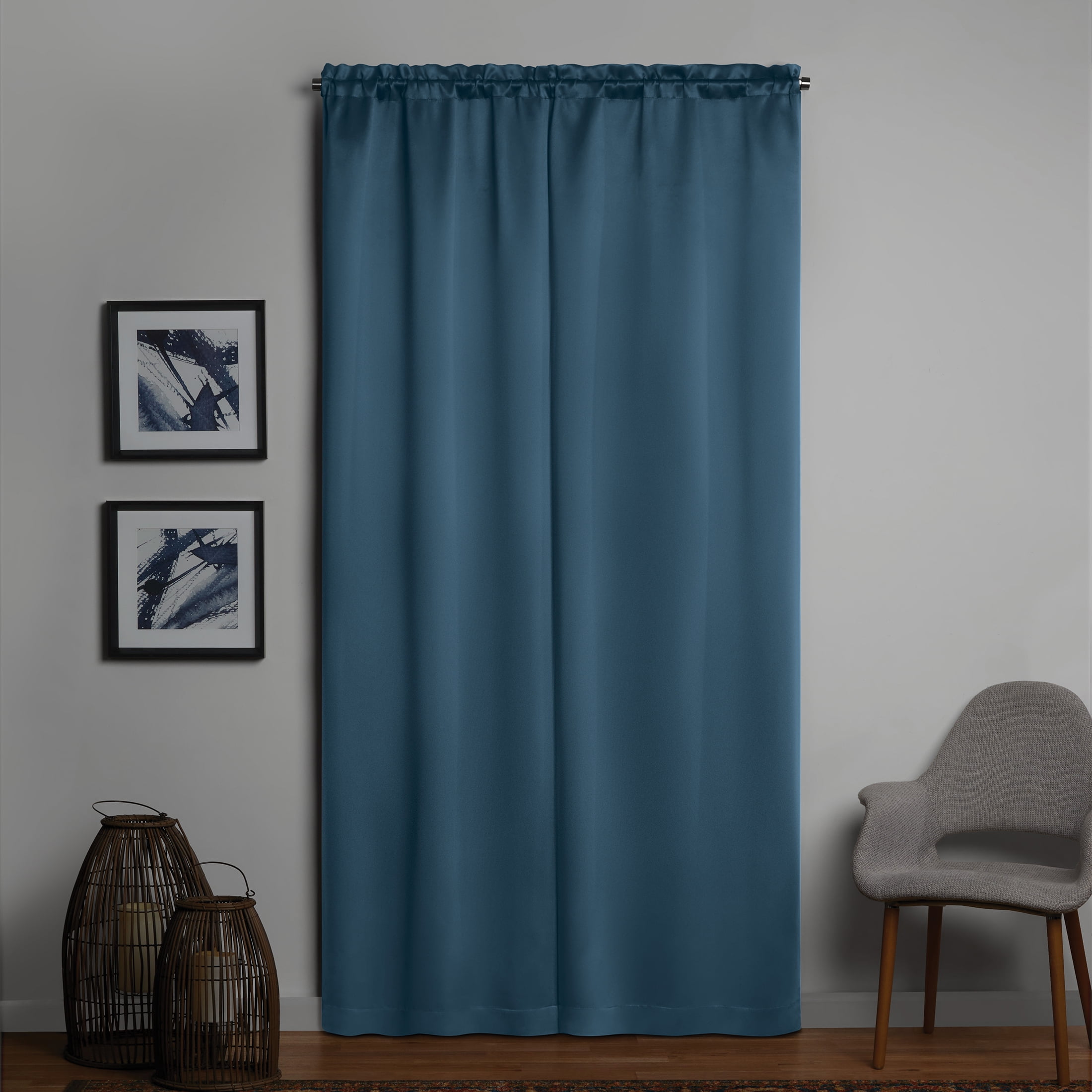 Mainstays Solid Blackout Curtain Panel Pair, Set of 2, Blue, 30"W x95"L