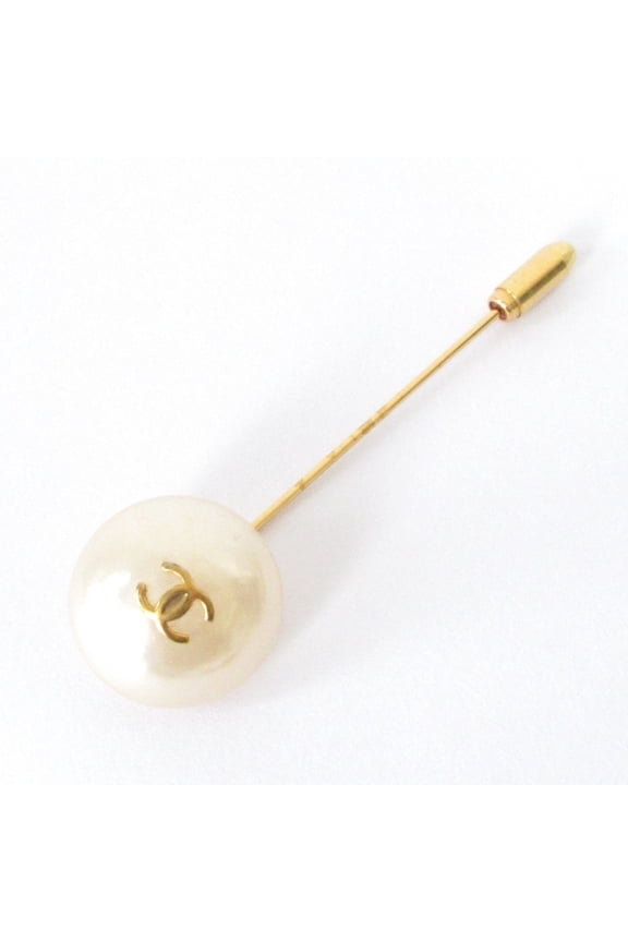 Pre-Owned 93P CHANEL Vintage Pearl Coco Mark Pin Brooch, Gold Color, Women's (Good)