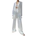 thumbnail image 1 of Sunloudy Trajes de color sólido para mujer, tops de sostén con cuello halter amarrado, abrigo de traje con cinturón de solapa de manga larga, pantalones de pierna recta Sunloudy moda, 1 of 8