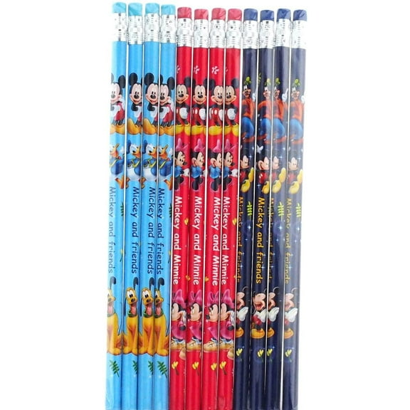 PLUMA IMPORTS Wood Disney Mickey Mouse Pencils, Multicolor, 12 Count Pack