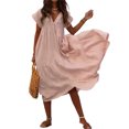 thumbnail image 1 of ZANZEA Robe Longue Femme Col en V Manches Courtes Robe Maxi Décontractée Unie, 1 of 5