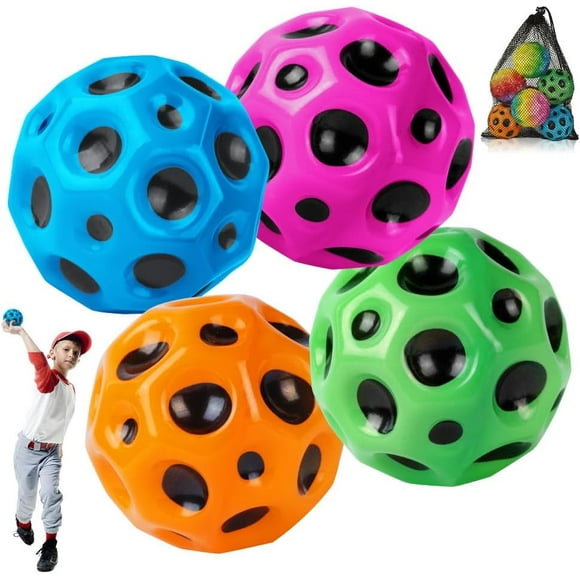 4 Pieces Moon Ball, 6.5cm Extreme Space Ball, PU Bounce Ball Sensory Ball(Blue/Green/Orange/Rose Red)