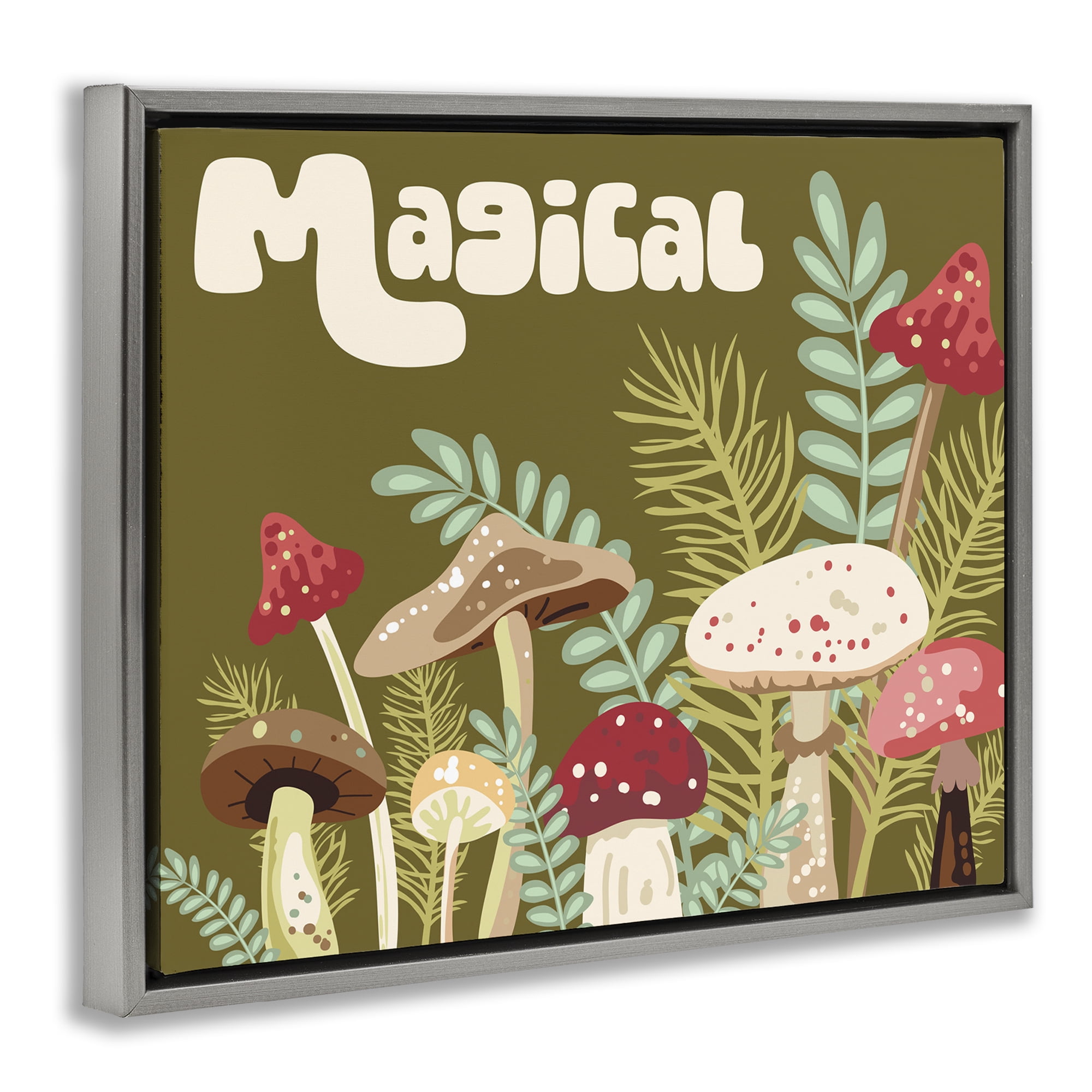 Stupell Industries Magical Botanical Mushrooms Botanical & Floral Painting Gray Floater Framed Art Print Wall Art, 21 x 17