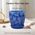 thumbnail image 4 of BUYMAX Ceramic Plant Pots, 6 inch Indoor Plant pots with Drainage Hole and Saucer, Flower Pots, Set of 2, Leaf Embossed - Blue Glaze, 4 of 6
