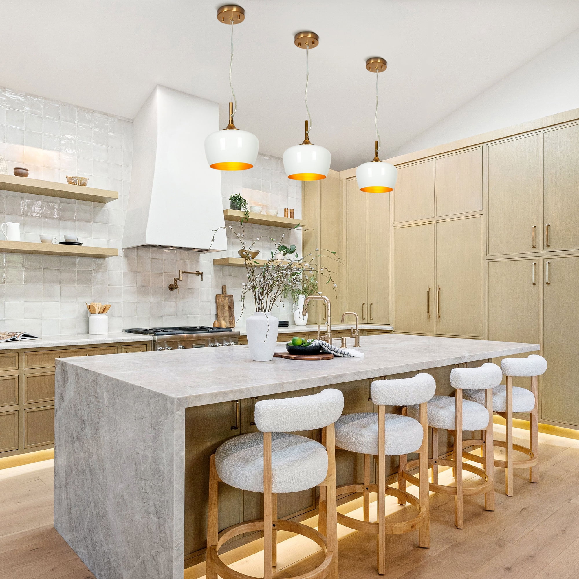 LNC Resplandor 1 -Light Matte White and Electroplated Copper Mid-century Metal Dome Mini Hanging Pendant Light