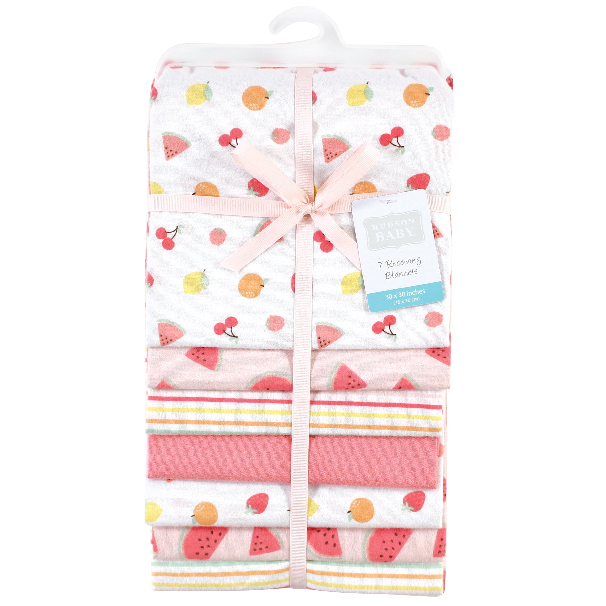 Little Treasure Hudson Baby Girls Cotton Poly Flannel Receiving Blankets 7-Pack, Pink Fruit Salad, 30x30 inches