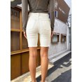 thumbnail image 7 of Women's High Waisted Stretch Denim Bermuda Shorts, Off-White Cream, with Raw Frayed Hem and Contrast Stitching, Summer Casual Bottoms, 7 of 7