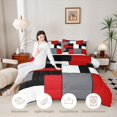 thumbnail image 4 of Castle Fairy Minimalism Solid Rectangle Queen Comforter Set 3 Pieces,Mid Century Mosaic Block Comforter Sets Queen,Red Gray Black,Reversible,1 Comforter and 2 Pillowcases, 4 of 6