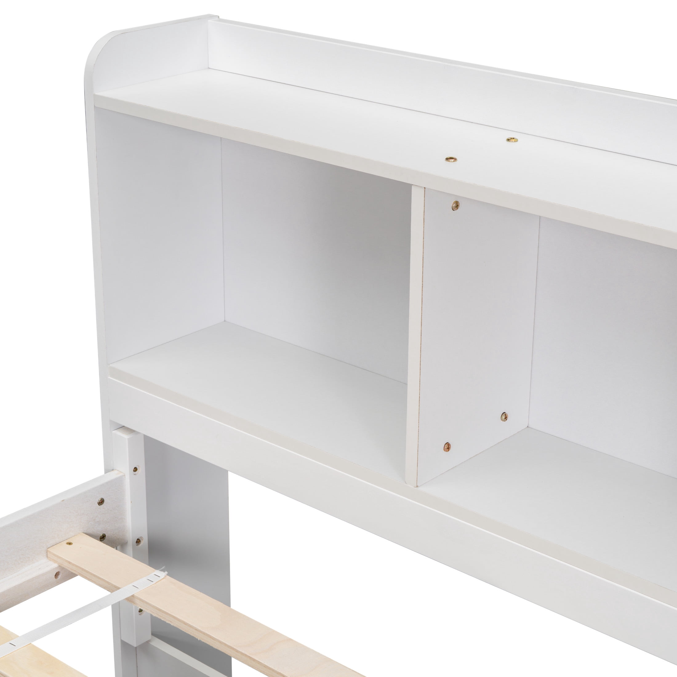 Noble House Full Bed with Bookcase Headboard, 6 Storage Drawers and Bed-End Storage, Pine Wood Frame, White