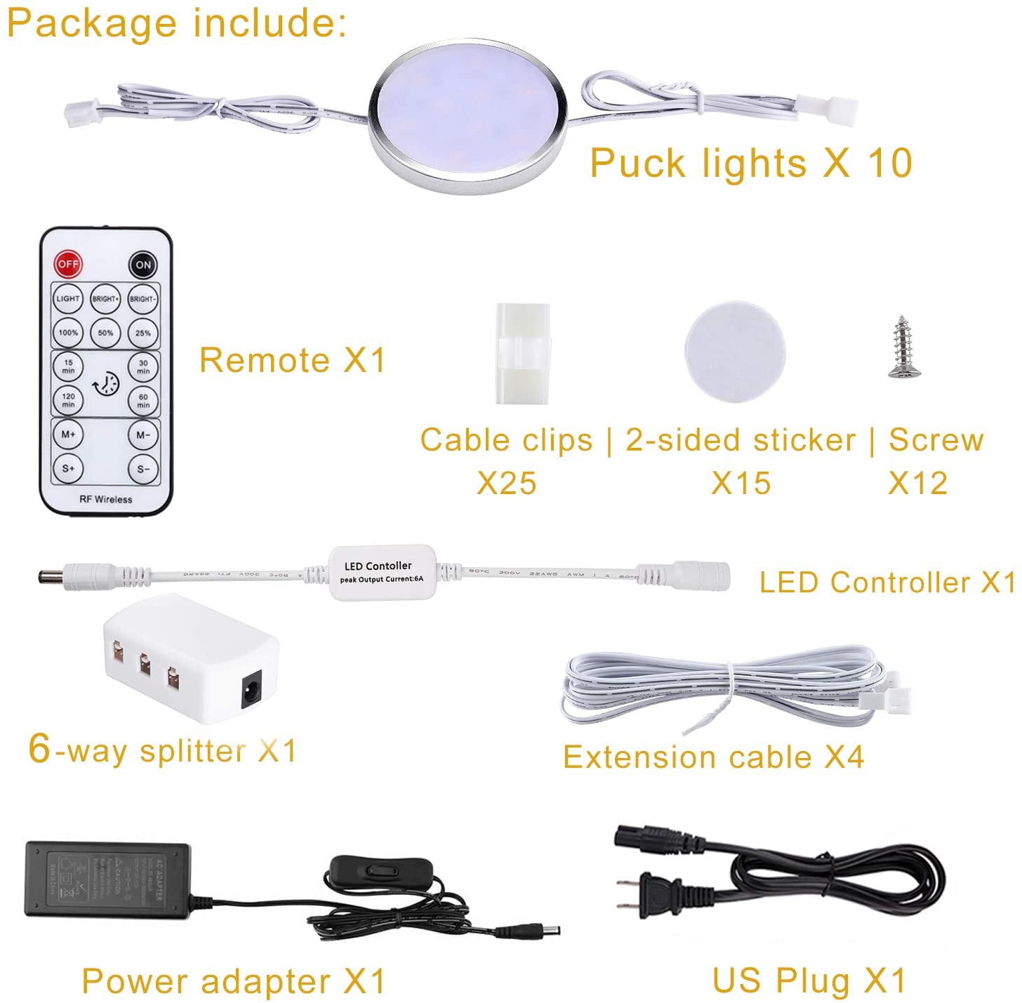 Antoten 2.4-Inch Dimmable LED Under-Cabinet Lights, 10-Count, Warm White