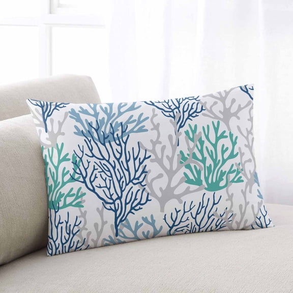 Blue Teal Grey Coral Coastal Small Pillow Covers,Summer Beach Nautical Ocean Breathable Throw Pillow Cases with Invisible Zipper,Decorative Pillowcase Pillows Protectors for Sofa Bed Chair 12"x20"