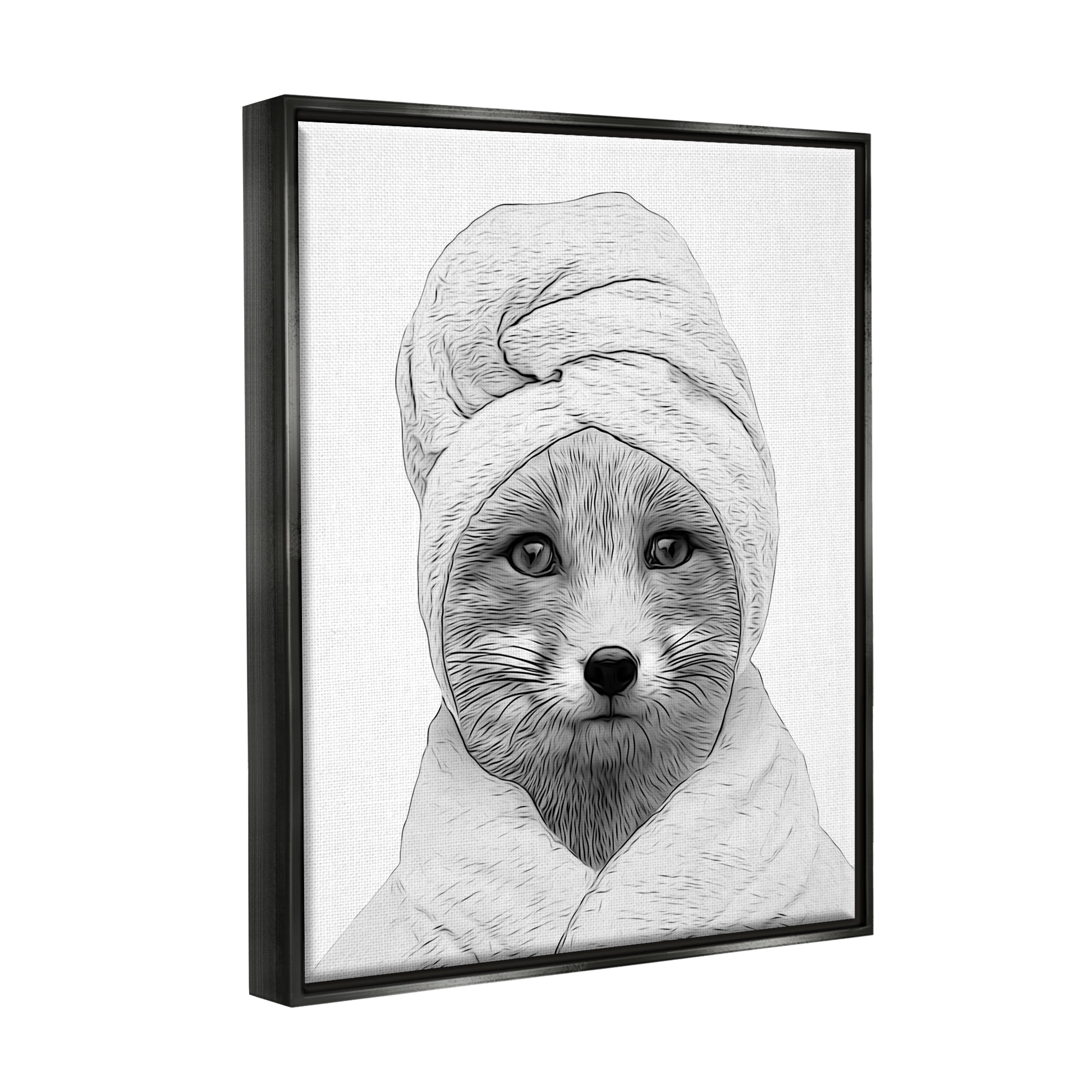 Stupell Industries Fox Bathrobe Funny Animal Animals & Insects Painting Black Floater Framed Art Print Wall Art