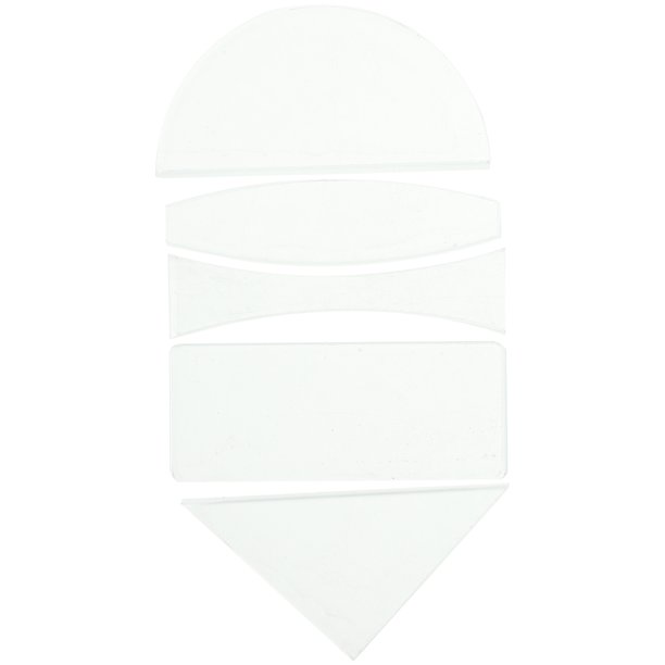 5 lentes de vidrio para experimentos ópticos, semicirculares, triangulares y rectangulares.