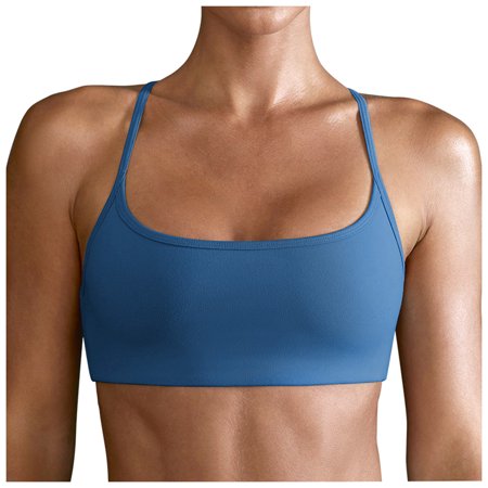 

Knosfe Sports Bras for Women Large Bust Criss Cross Cami Tshirt Bra Blue XL