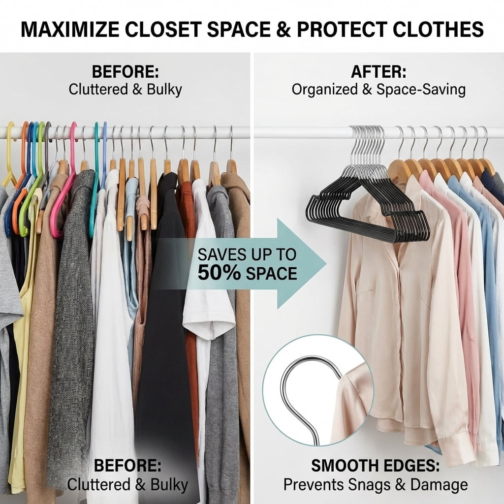 24-Pack Metal Hangers with Shoulder Notch - Heavy Duty Wire Clothes Hangers, Ultra-Thin Stainless Steel, Non-Slip, Space-Saving Coat Hangers for Home, and Hotels - Rust-Resistant and Durable
