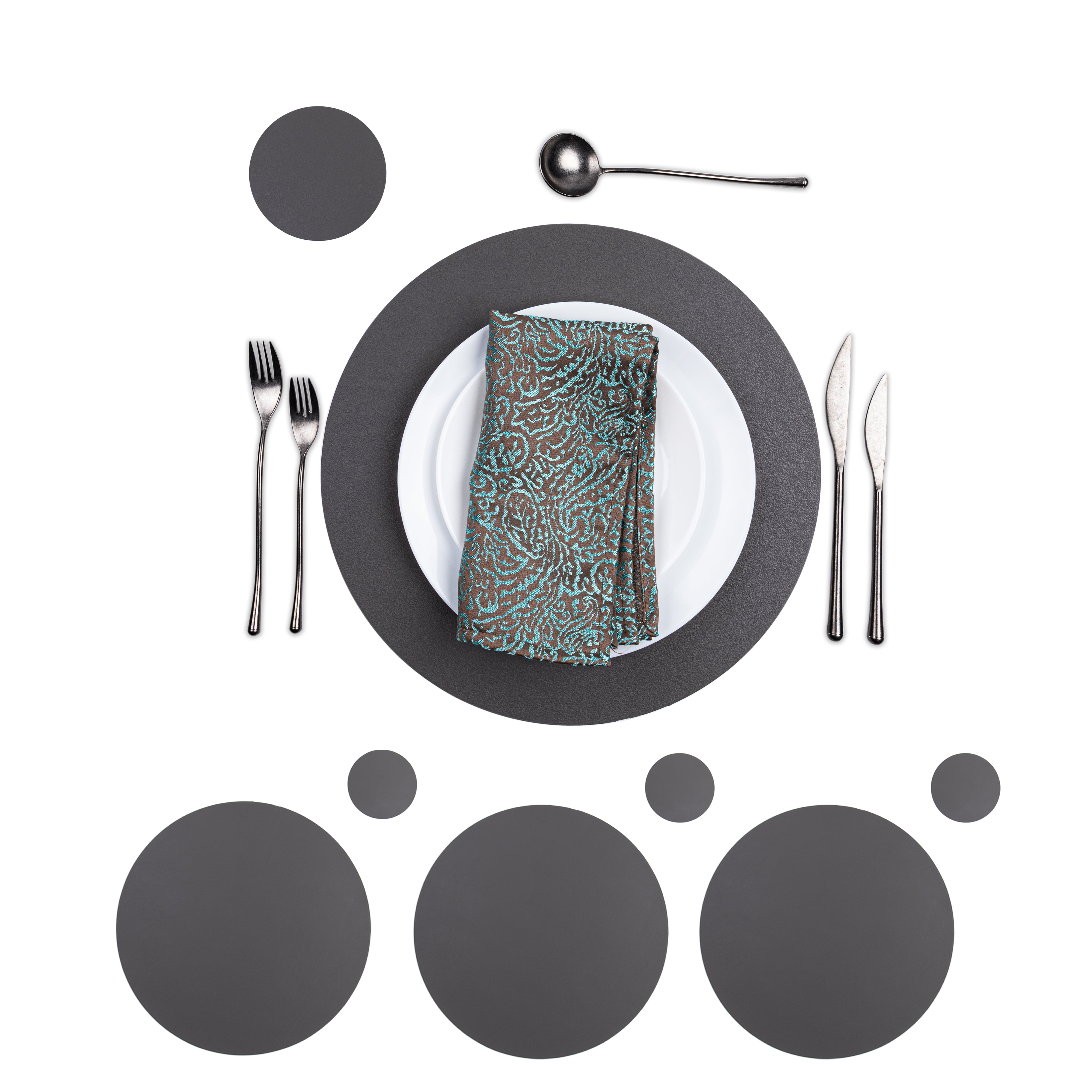 Kazabaza Round FAUX Leather Placemat and Coaster Easy to Clean Washable