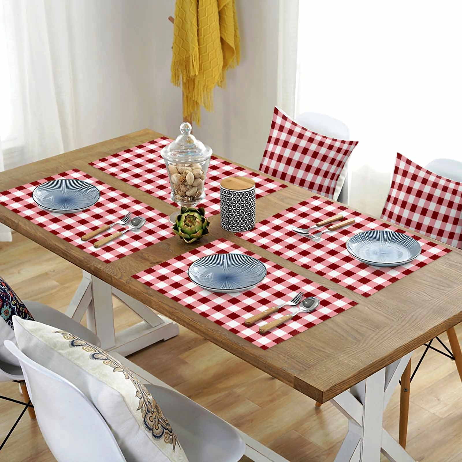Placemats Set of 4, Red Check Buffalo Plaid Placemats Set of 4, Check Lines Tablemats Washable Placemat Table Decoration for Kitchen Table Dinner Party Home Decor Indoor Outdoor 13x19 Inch