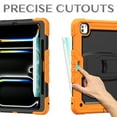 thumbnail image 3 of Case for iPad Pro 13 2024, Military Grade Protective Silicone PC Cover with Screen Protector & Adjustable Kickstand & Shoulder Strap & Pencil Holder & 3-layer Protection, Orange+Black, 3 of 8