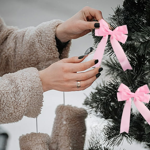 EWASWON 10 Pack Pink Christmas Bows - Handmade Polyester Satin Dovetail Bows, Cute Holiday Decor for Christmas Tree, Wreath & Gifts
