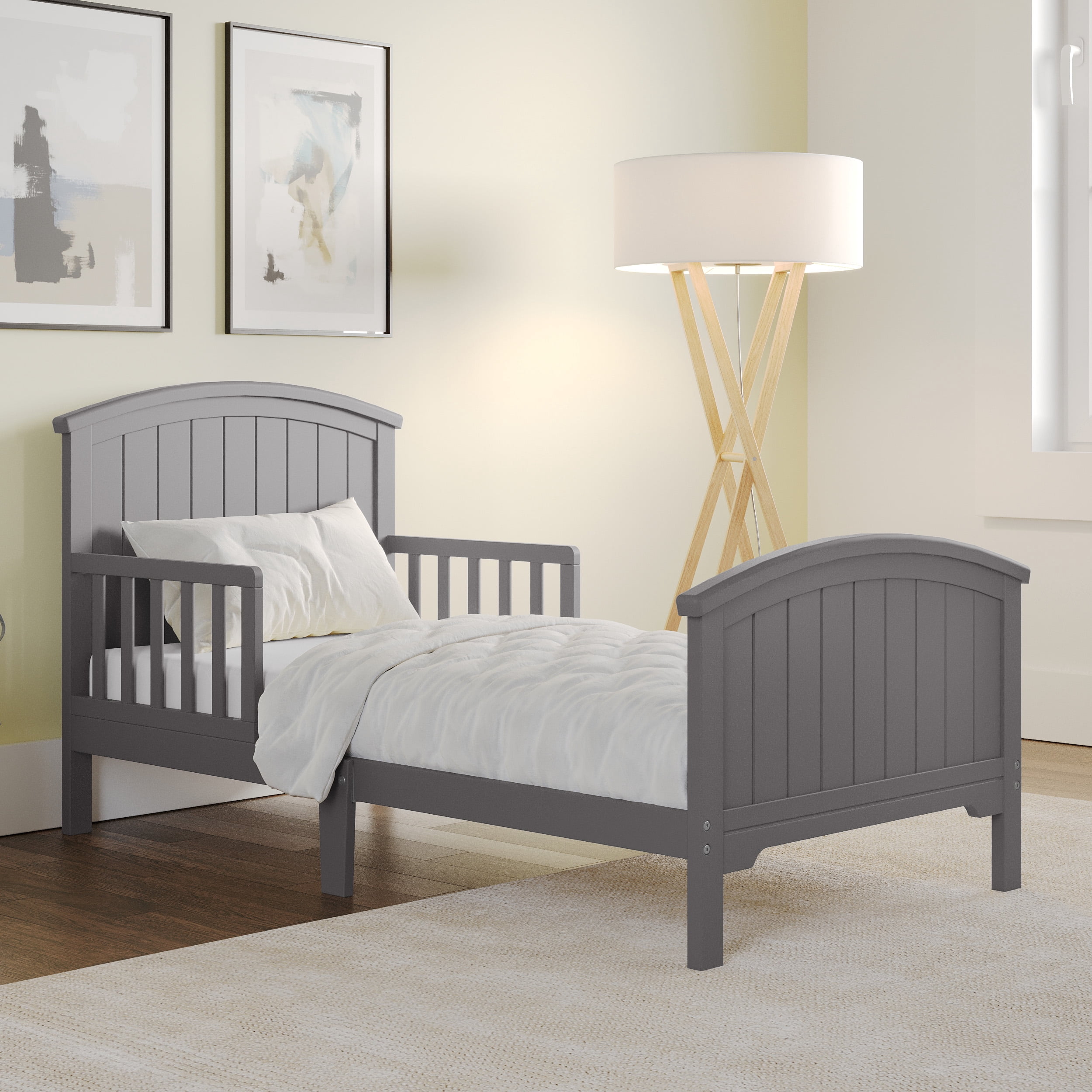 Child Craft Hampton Toddler Bed with Guard Rails, Arch Top, Low to Ground, Pine Wood, Cool Gray