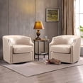 thumbnail image 5 of Muumblus Leather Swivel Accent Barrel Chair for Living Room, Mid Century Glider Rocker, Club Chair Comfy Reading Round Armchair with Copper Nail Design, Beige, 5 of 12