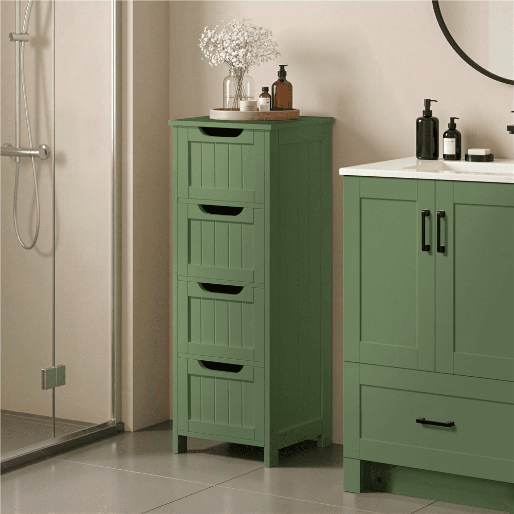 Renwick Slim Bathroom Floor Cabinet with 4 Drawers, Green