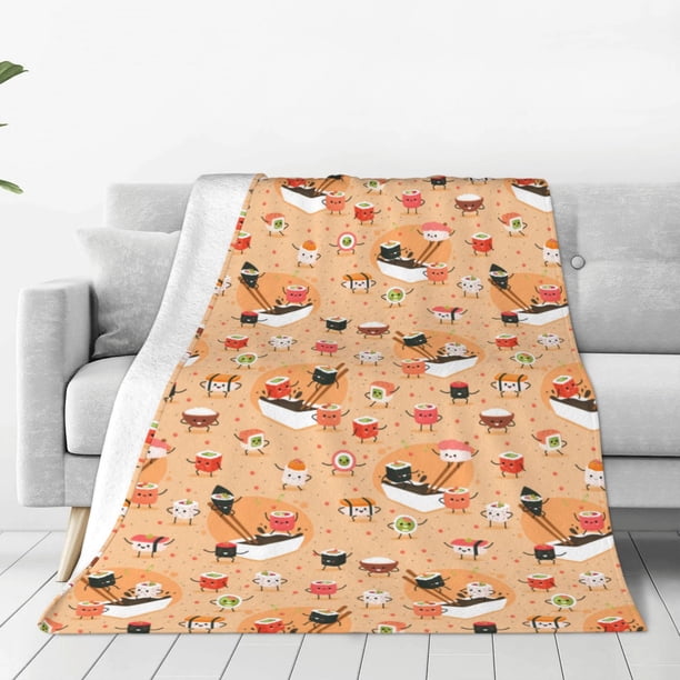 Fotbe Funny Sushi Manta de Franela Acolchonada con Estampado, Súper Suave y Esponjosa, Extra Grande para Sofá, Cama, Uso Todo el Año-60"x50"