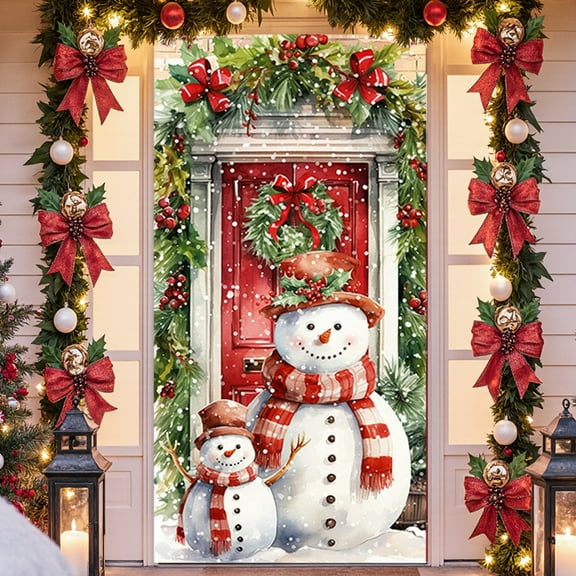 Mineart 35 X 71 Inches Christmas Door Cover with Santa Claus Patterns, Festive Door Decoration for Christmas Day and Party Events, Transforms Entryways into Festive Focal Points